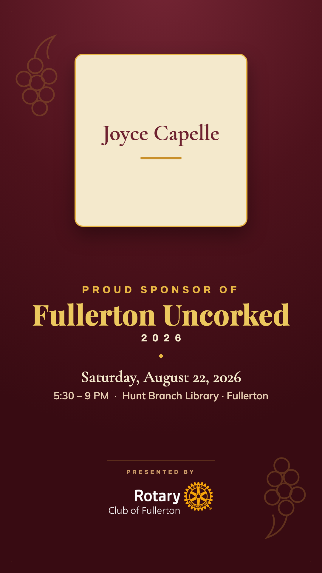 Joyce Capelle story graphic, 1080 by 1920