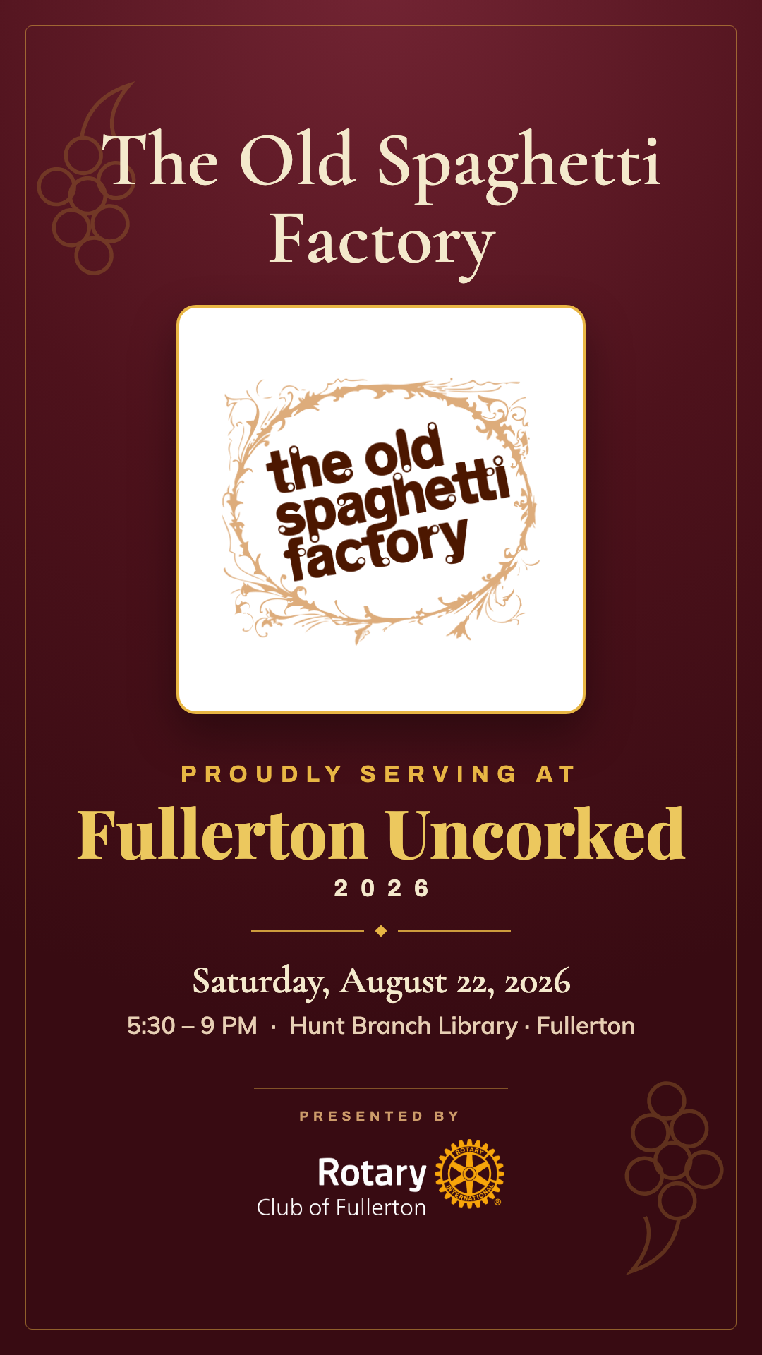 The Old Spaghetti Factory story graphic, 1080 by 1920
